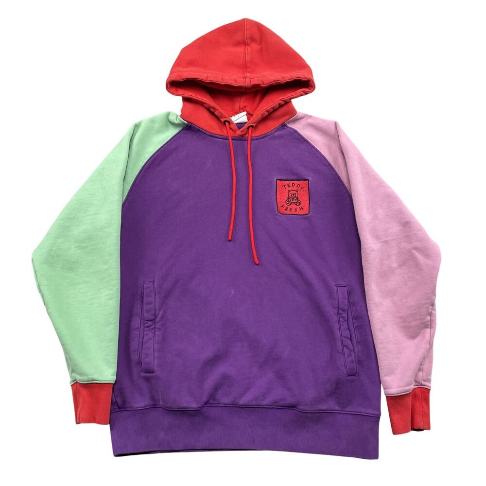 Teddy Fresh Hoodie Mens‎ Large Purple Color Block Pullover w Drawstring